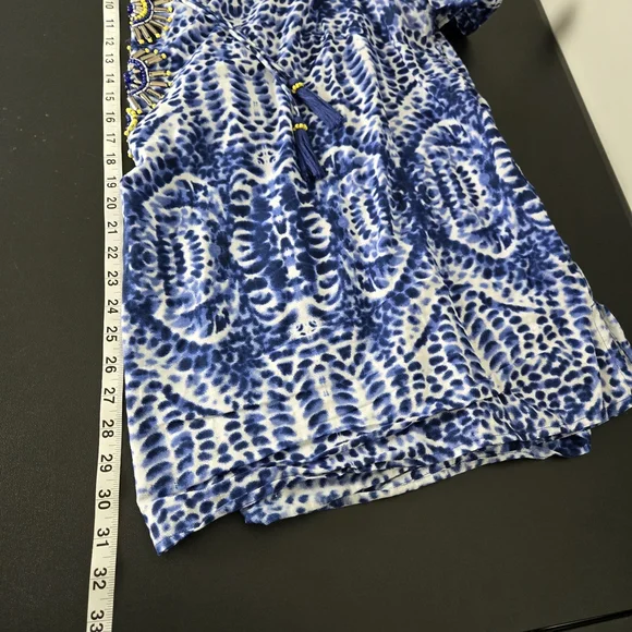 Catherines Womens Fairy Beaded Ikat Tunic Top 3X Blue Boho Hippie Mature Artsy - Picture 6 of 6